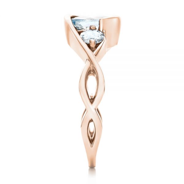 14k Rose Gold 14k Rose Gold Custom Three Stone Aquamarine And Diamond Engagement Ring - Side View -  102989