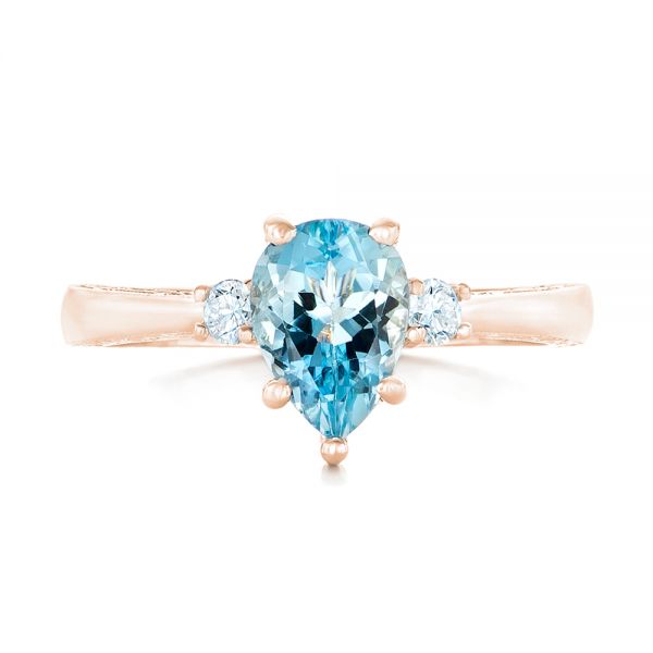14k Rose Gold 14k Rose Gold Custom Three Stone Aquamarine And Diamond Engagement Ring - Top View - 102548