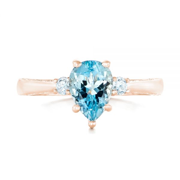 18k Rose Gold 18k Rose Gold Custom Three Stone Aquamarine And Diamond Engagement Ring - Top View -  102548