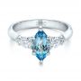  Platinum Custom Three Stone Aquamarine And Diamond Engagement Ring - Flat View -  102105 - Thumbnail