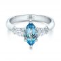  Platinum Custom Three Stone Aquamarine And Diamond Engagement Ring - Flat View -  102105 - Thumbnail