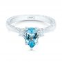 14k White Gold Custom Three Stone Aquamarine And Diamond Engagement Ring - Flat View -  102548 - Thumbnail