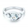 14k White Gold 14k White Gold Custom Three Stone Aquamarine And Diamond Engagement Ring - Flat View -  102989 - Thumbnail