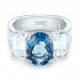  Platinum Custom Three Stone Aquamarine And Diamond Engagement Ring - Flat View -  103364 - Thumbnail