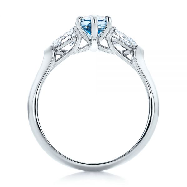  Platinum Custom Three Stone Aquamarine And Diamond Engagement Ring - Front View -  102105