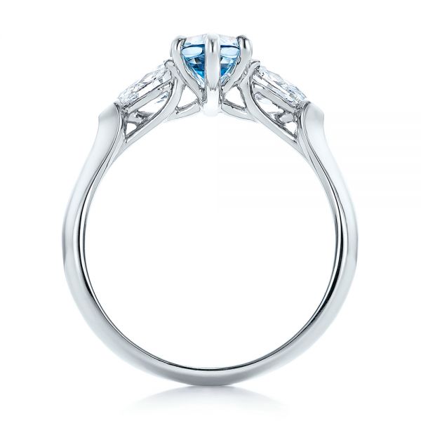 Platinum Custom Three Stone Aquamarine And Diamond Engagement Ring - Front View - 102105