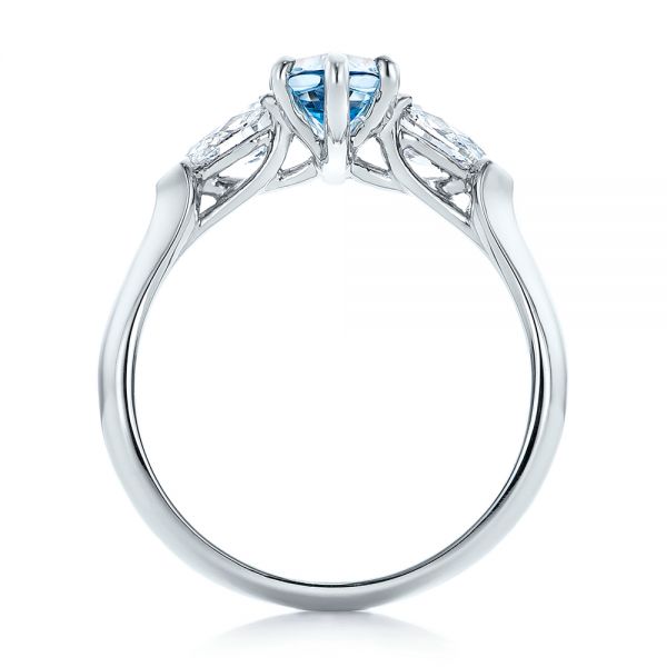 14k White Gold 14k White Gold Custom Three Stone Aquamarine And Diamond Engagement Ring - Front View -  102105