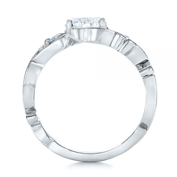 18k White Gold 18k White Gold Custom Three Stone Aquamarine And Diamond Engagement Ring - Front View -  102408