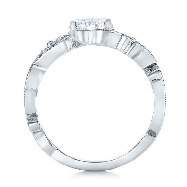 18k White Gold 18k White Gold Custom Three Stone Aquamarine And Diamond Engagement Ring - Front View - 102408
