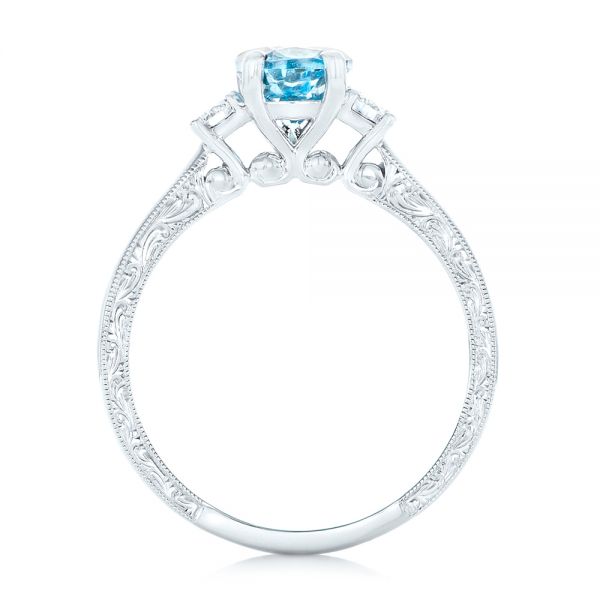 18k White Gold 18k White Gold Custom Three Stone Aquamarine And Diamond Engagement Ring - Front View -  102548