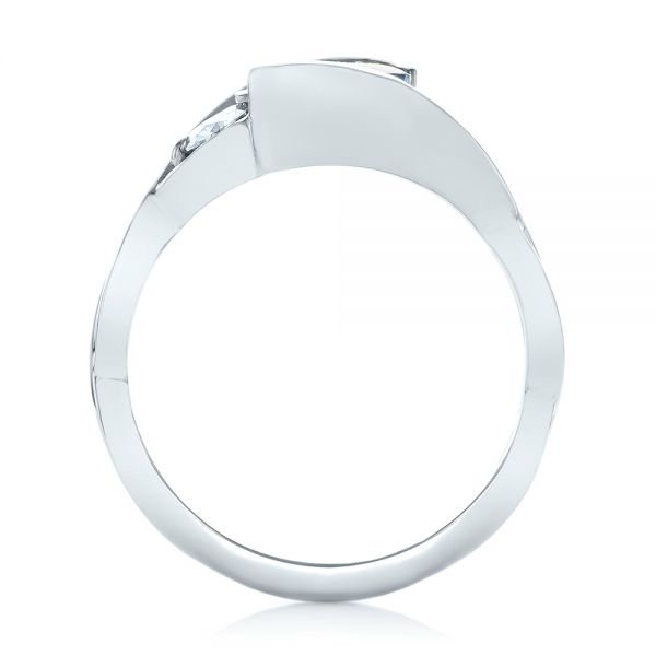 18k White Gold 18k White Gold Custom Three Stone Aquamarine And Diamond Engagement Ring - Front View -  102989