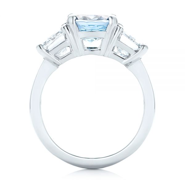  Platinum Custom Three Stone Aquamarine And Diamond Engagement Ring - Front View -  103364