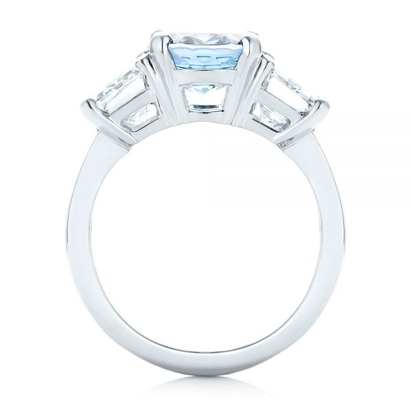 Platinum Custom Three Stone Aquamarine And Diamond Engagement Ring - Front View - 103364