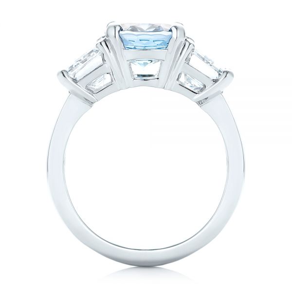 18k White Gold 18k White Gold Custom Three Stone Aquamarine And Diamond Engagement Ring - Front View -  103364