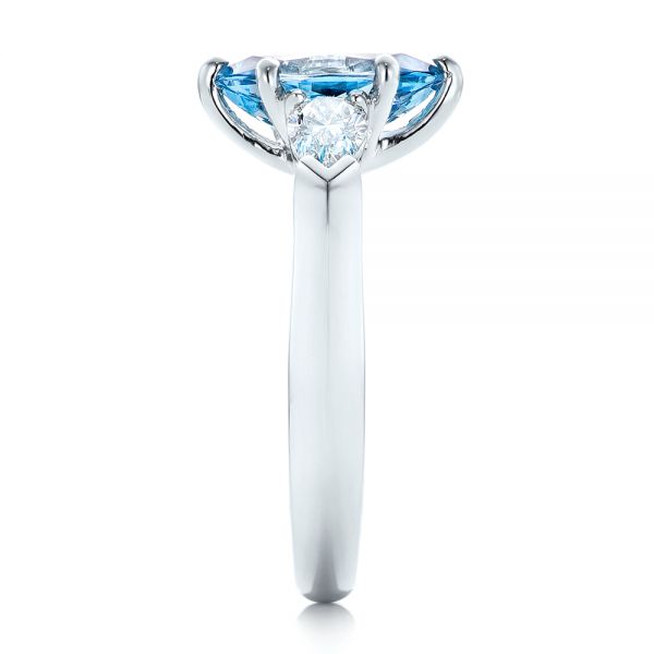  Platinum Custom Three Stone Aquamarine And Diamond Engagement Ring - Side View -  102105