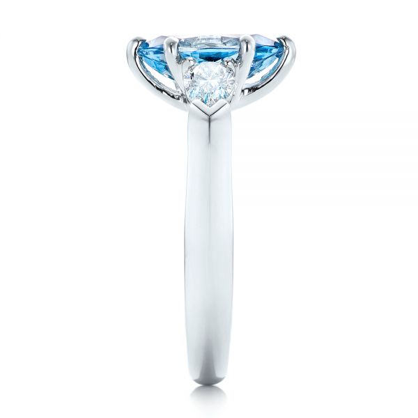 Platinum Custom Three Stone Aquamarine And Diamond Engagement Ring - Side View - 102105