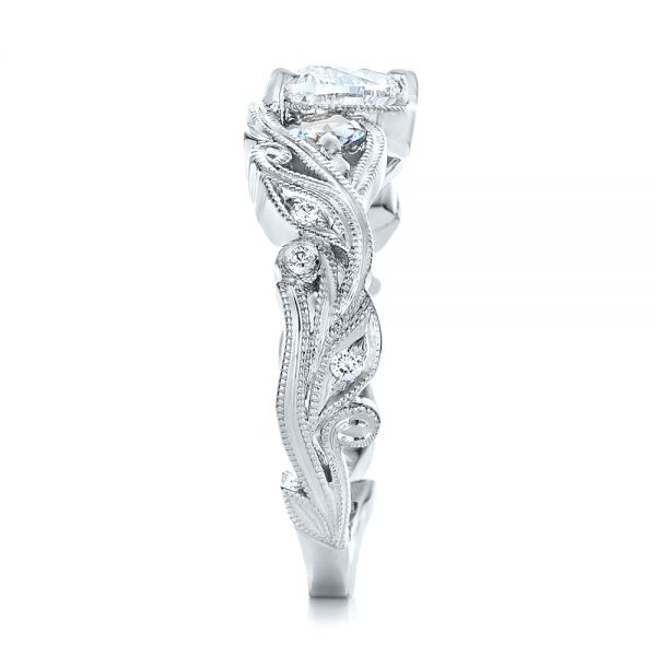 18k White Gold 18k White Gold Custom Three Stone Aquamarine And Diamond Engagement Ring - Side View -  102408