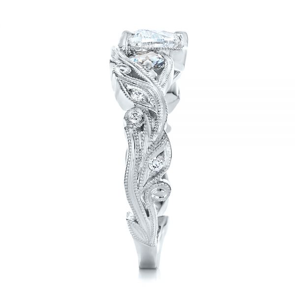 18k White Gold 18k White Gold Custom Three Stone Aquamarine And Diamond Engagement Ring - Side View - 102408