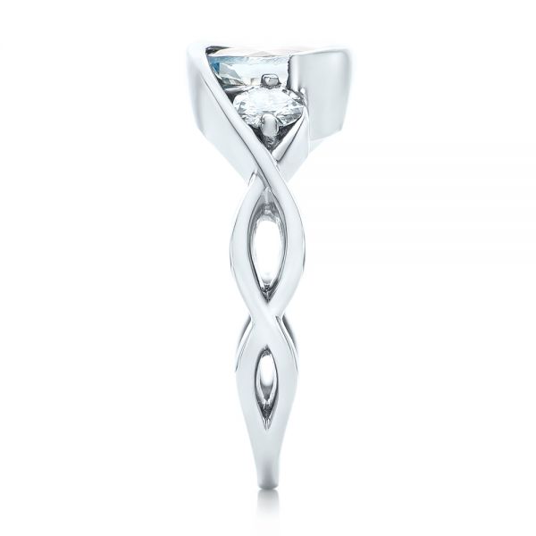 18k White Gold 18k White Gold Custom Three Stone Aquamarine And Diamond Engagement Ring - Side View -  102989
