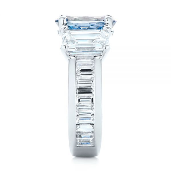 Platinum Custom Three Stone Aquamarine And Diamond Engagement Ring - Side View - 103364