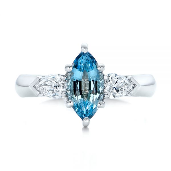 Platinum Custom Three Stone Aquamarine And Diamond Engagement Ring - Top View - 102105
