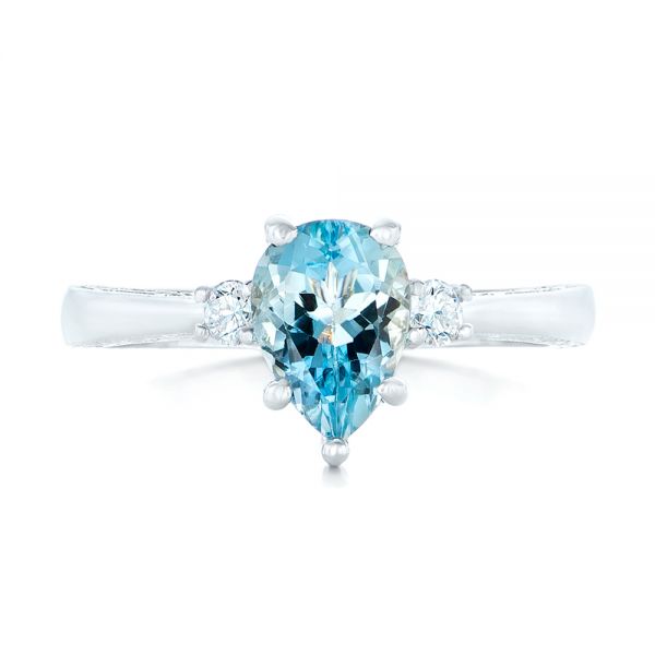  Platinum Platinum Custom Three Stone Aquamarine And Diamond Engagement Ring - Top View -  102548