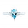 14k White Gold Custom Three Stone Aquamarine And Diamond Engagement Ring - Top View -  102548 - Thumbnail