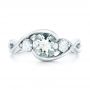  Platinum Platinum Custom Three Stone Aquamarine And Diamond Engagement Ring - Top View -  102989 - Thumbnail