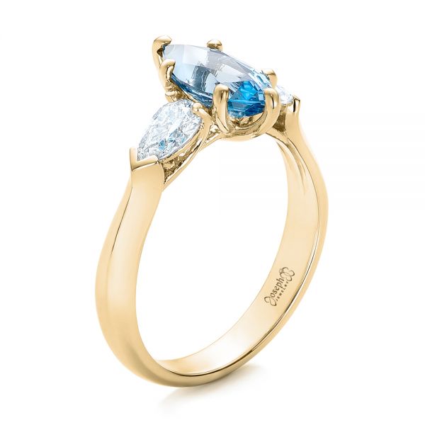18k Yellow Gold 18k Yellow Gold Custom Three Stone Aquamarine And Diamond Engagement Ring - Three-Quarter View - 102105
