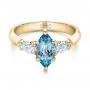 18k Yellow Gold 18k Yellow Gold Custom Three Stone Aquamarine And Diamond Engagement Ring - Flat View -  102105 - Thumbnail