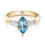 14k Yellow Gold 14k Yellow Gold Custom Three Stone Aquamarine And Diamond Engagement Ring - Flat View -  102105 - Thumbnail