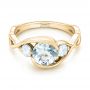 18k Yellow Gold 18k Yellow Gold Custom Three Stone Aquamarine And Diamond Engagement Ring - Flat View -  102989 - Thumbnail