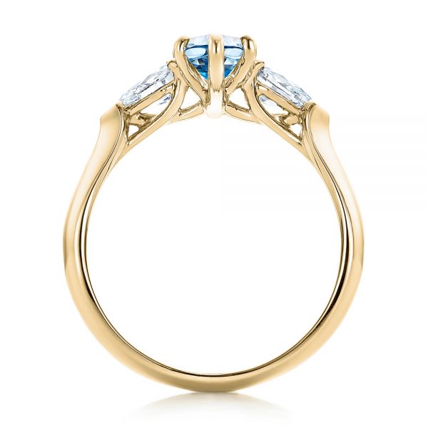 14k Yellow Gold 14k Yellow Gold Custom Three Stone Aquamarine And Diamond Engagement Ring - Front View -  102105