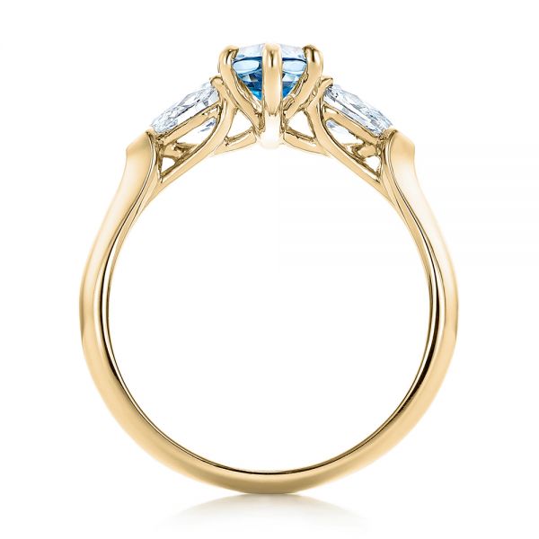 18k Yellow Gold 18k Yellow Gold Custom Three Stone Aquamarine And Diamond Engagement Ring - Front View - 102105