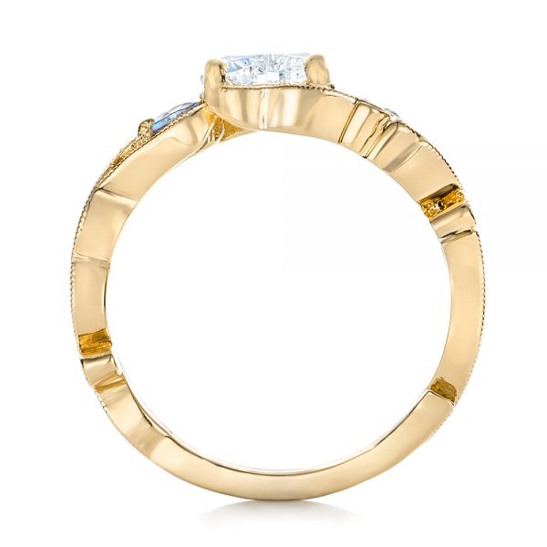 14k Yellow Gold 14k Yellow Gold Custom Three Stone Aquamarine And Diamond Engagement Ring - Front View -  102408