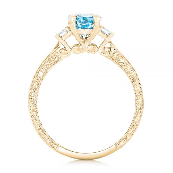 14k Yellow Gold 14k Yellow Gold Custom Three Stone Aquamarine And Diamond Engagement Ring - Front View -  102548