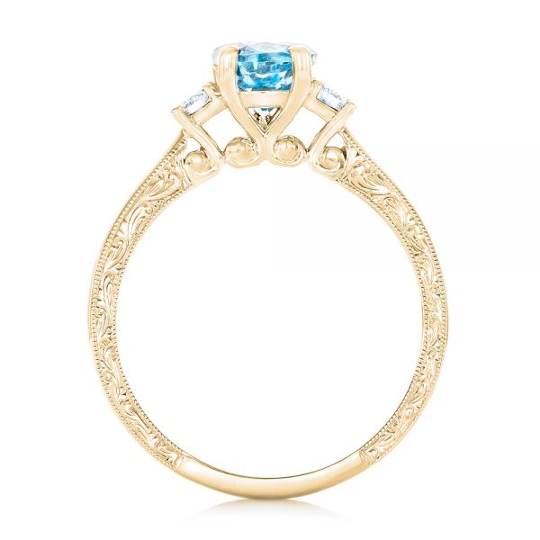 18k Yellow Gold 18k Yellow Gold Custom Three Stone Aquamarine And Diamond Engagement Ring - Front View - 102548