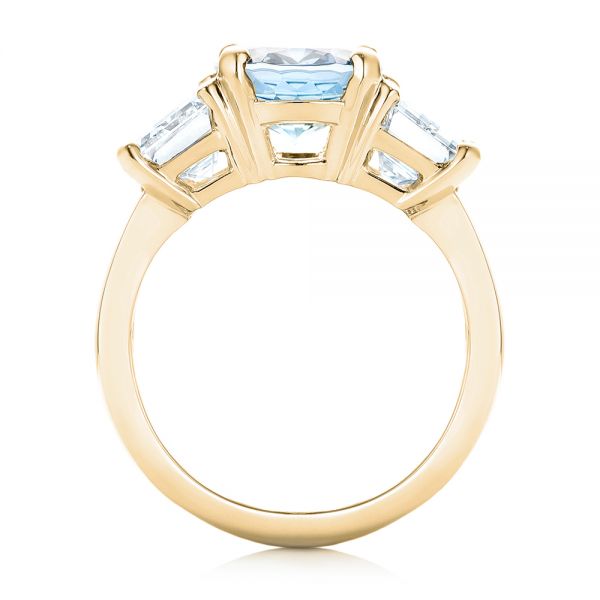 14k Yellow Gold 14k Yellow Gold Custom Three Stone Aquamarine And Diamond Engagement Ring - Front View -  103364