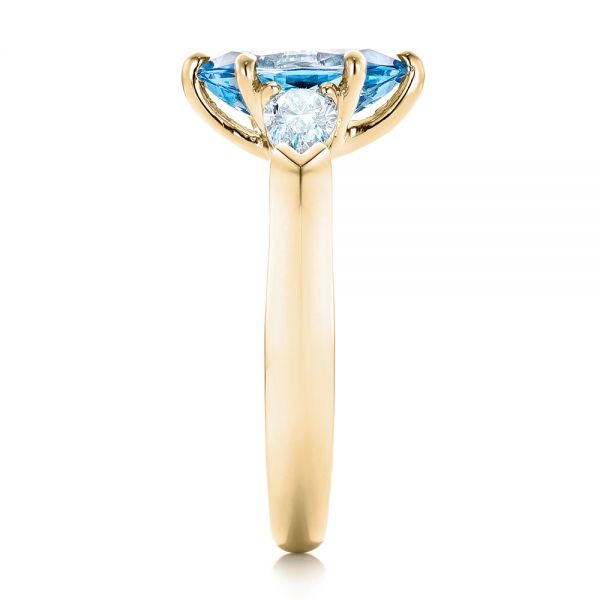 18k Yellow Gold 18k Yellow Gold Custom Three Stone Aquamarine And Diamond Engagement Ring - Side View - 102105