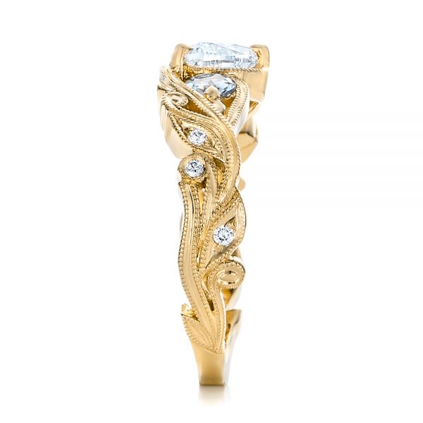 14k Yellow Gold 14k Yellow Gold Custom Three Stone Aquamarine And Diamond Engagement Ring - Side View -  102408