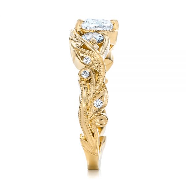 14k Yellow Gold 14k Yellow Gold Custom Three Stone Aquamarine And Diamond Engagement Ring - Side View - 102408