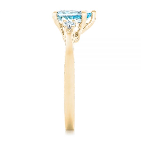 18k Yellow Gold 18k Yellow Gold Custom Three Stone Aquamarine And Diamond Engagement Ring - Side View -  102548