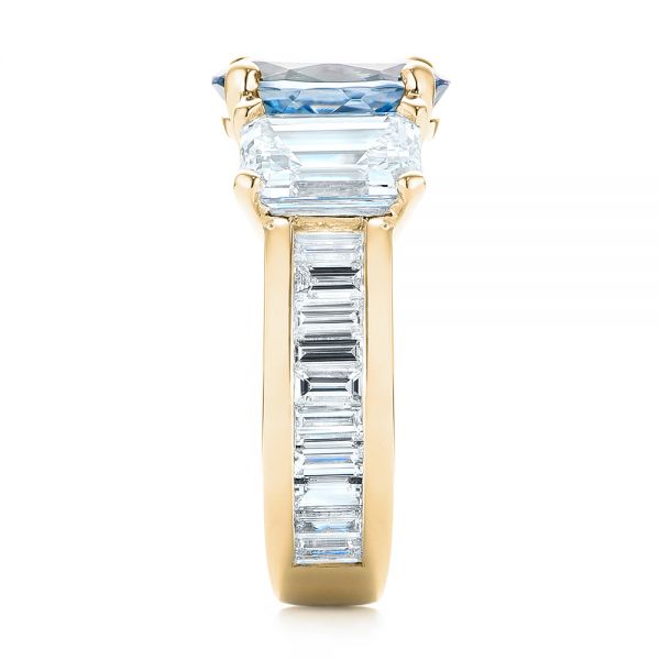 18k Yellow Gold 18k Yellow Gold Custom Three Stone Aquamarine And Diamond Engagement Ring - Side View -  103364