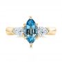 18k Yellow Gold 18k Yellow Gold Custom Three Stone Aquamarine And Diamond Engagement Ring - Top View -  102105 - Thumbnail
