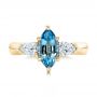 14k Yellow Gold 14k Yellow Gold Custom Three Stone Aquamarine And Diamond Engagement Ring - Top View -  102105 - Thumbnail