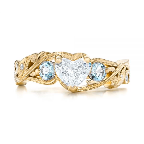 18k Yellow Gold 18k Yellow Gold Custom Three Stone Aquamarine And Diamond Engagement Ring - Top View -  102408