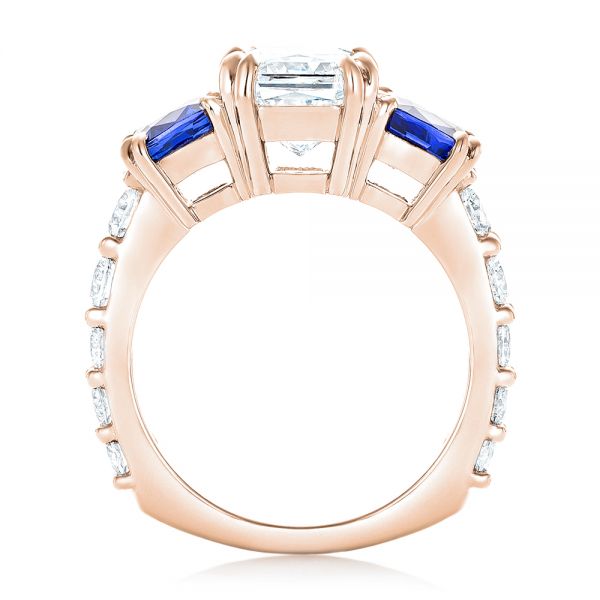 14k Rose Gold 14k Rose Gold Custom Three Stone Blue Sapphire And Diamond Engagement Ring - Top View -  102972