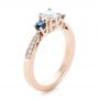 18k Rose Gold 18k Rose Gold Custom Three Stone Blue Sapphire And Diamond Engagement Ring - Three-Quarter View -  102250 - Thumbnail