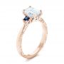 14k Rose Gold 14k Rose Gold Custom Three Stone Blue Sapphire And Diamond Engagement Ring - Three-Quarter View -  102348 - Thumbnail