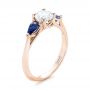 18k Rose Gold 18k Rose Gold Custom Three Stone Blue Sapphire And Diamond Engagement Ring - Three-Quarter View -  103507 - Thumbnail